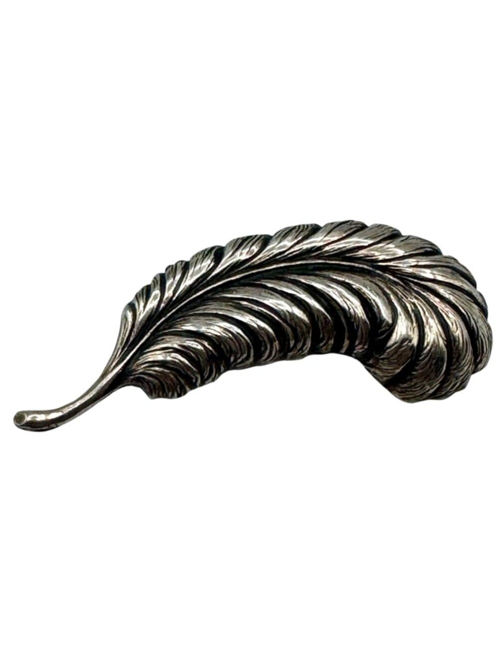Vintage Sterling Brooch Ostrich Feather Quill 2.25" Hollywood Glam Writer Author - Picture 2 of 8